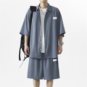 2024夏季冰丝短袖衬衫套装男薄款宽松休闲百搭潮流TZ005-特批-60图片
