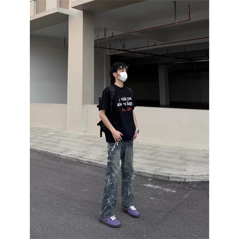 高级感纯色假两件领带衬衫男士简约ins宽松休闲垫肩长袖衬衣,男装牛仔裤,星座506A