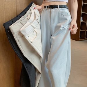 九分洗水棉阔腿蓝色牛仔裤女春季25新款小个子宽松显瘦直筒裤,女装牛仔裤,梦白服饰厂
