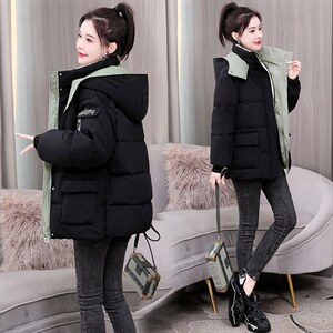 羽绒棉服女短款2024冬新款小个子宽松刺绣撞色加厚面包服棉袄外套