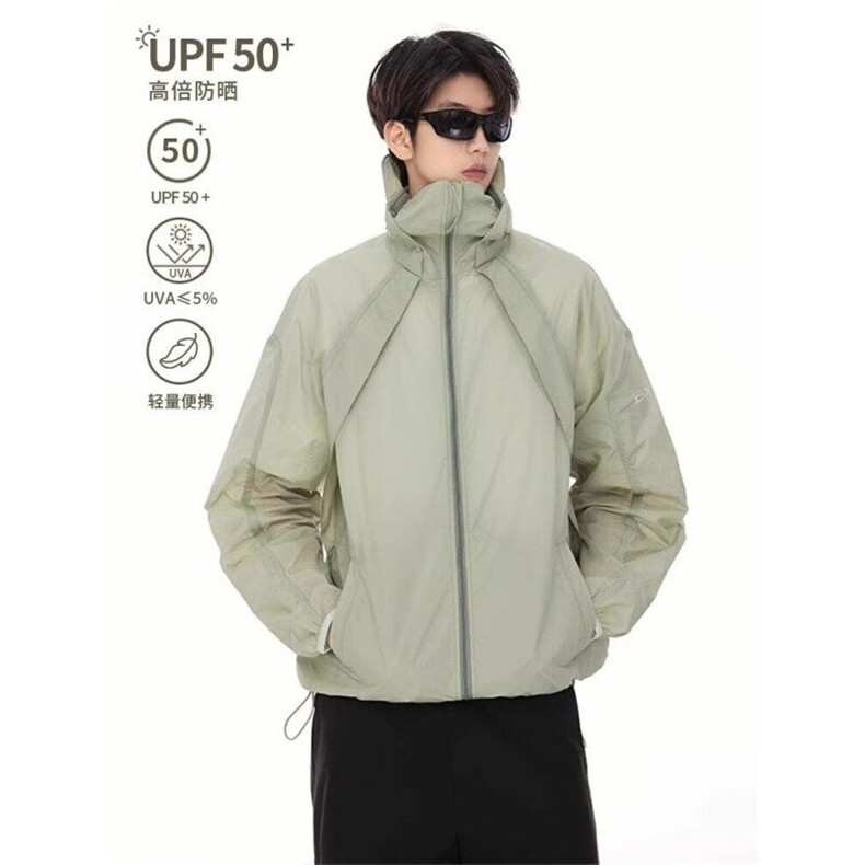 户外薄款冰丝防晒衣男夏季薄款宽松连帽防晒服防紫外线运动登山服,男装防晒衣,星座1608-2