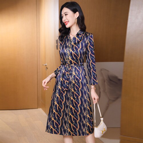 高级感长袖真丝缎面连衣裙女2026新款春夏时尚杭州重磅真丝裙子,女装连衣裙,阿舍尔精品