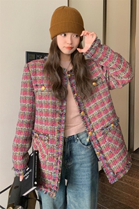 法式格子小香风羽绒服外套女2025冬季新款高级感气质加厚毛呢上衣图片