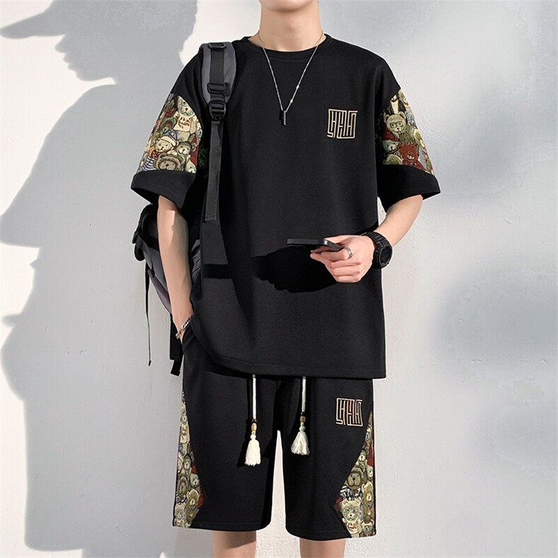 夏季薄款男士休闲运动套装男装T恤短裤两件套潮A266-TZ8858-P50图片