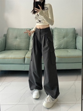 港风秋款男女裤工装大口袋抽绳束脚休闲中性风长裤H982P60，男装休闲裤，星座1013-1