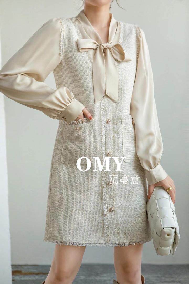 小香风假两件连衣裙，女装连衣裙，OMY 瓯蔓意