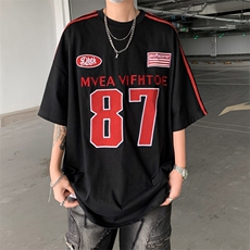 C415-P372024夏季宽松街头半袖上衣潮复古印花短袖T恤男现货，男装T恤，星座512-6