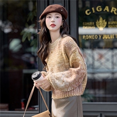 现货！！圆领套头针织衫女毛衣2025秋冬季新款宽松好看设计感毛衣，女装针织衫/毛衣，众宇琦