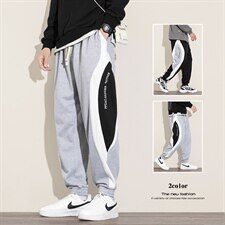 2021秋季新款白墙日系大码男撞色拼接运动休闲九分卫裤K2075-P45，男装休闲裤，电商A001