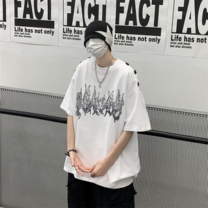 B239-1267-P38 火焰个性印花 夏季重磅短袖T恤男 落肩袖体恤 半袖图片