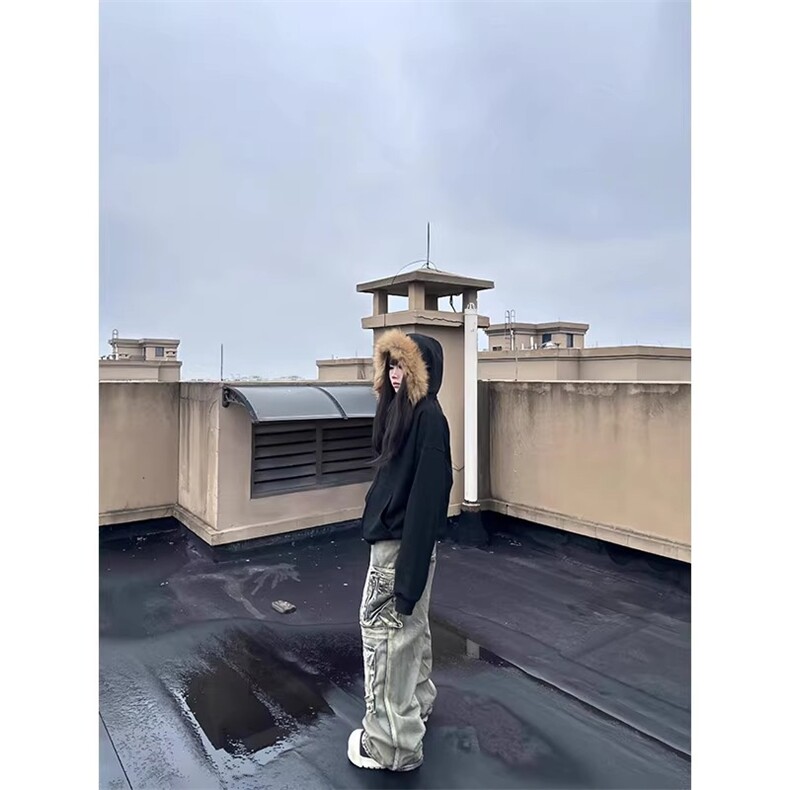 1506A/GF060/P62美式复古宽松简约连帽开衫卫衣,男装卫衣,星座1506A
