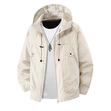 F036夏季新款男士休闲百搭长袖防晒衣外套P40杏色，男装防晒衣，星座1615-1