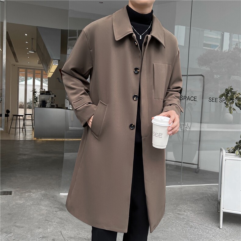 轻奢新品双面风衣男装过膝宽松休闲立领风衣纯色风衣外套888-P165,男装风衣,电商A413