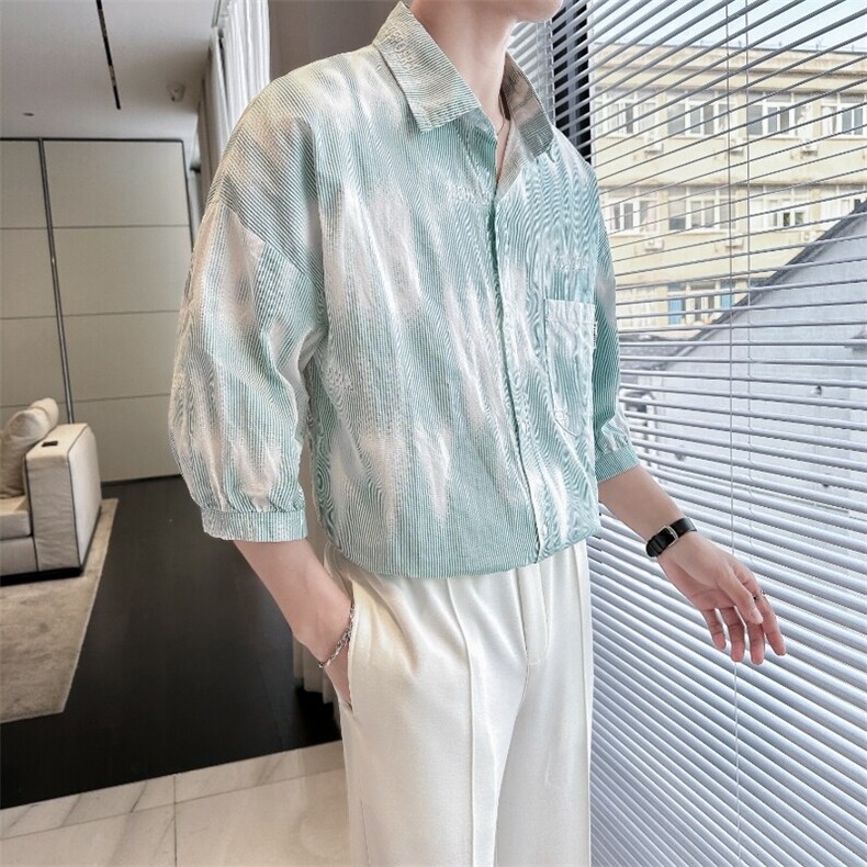 2025夏季新款男士半袖衬衫轻熟七分袖衬衣韩系宽松上衣901C11P58,男装衬衫,星座901