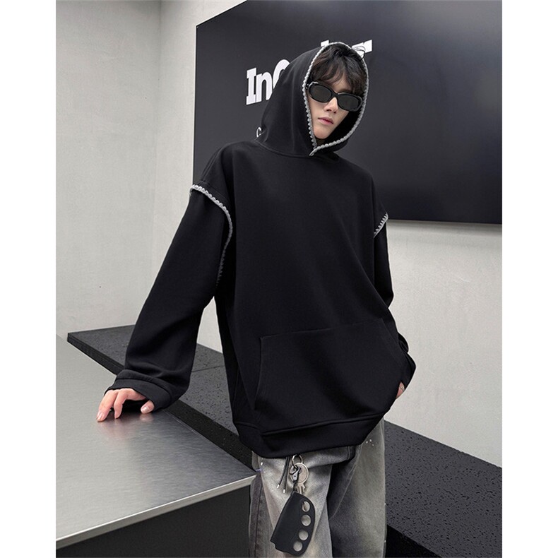 WY10155-特P48控88新款连帽贝壳绣花麦穗提花大码男宽松情侣卫衣,男装卫衣,电商A059