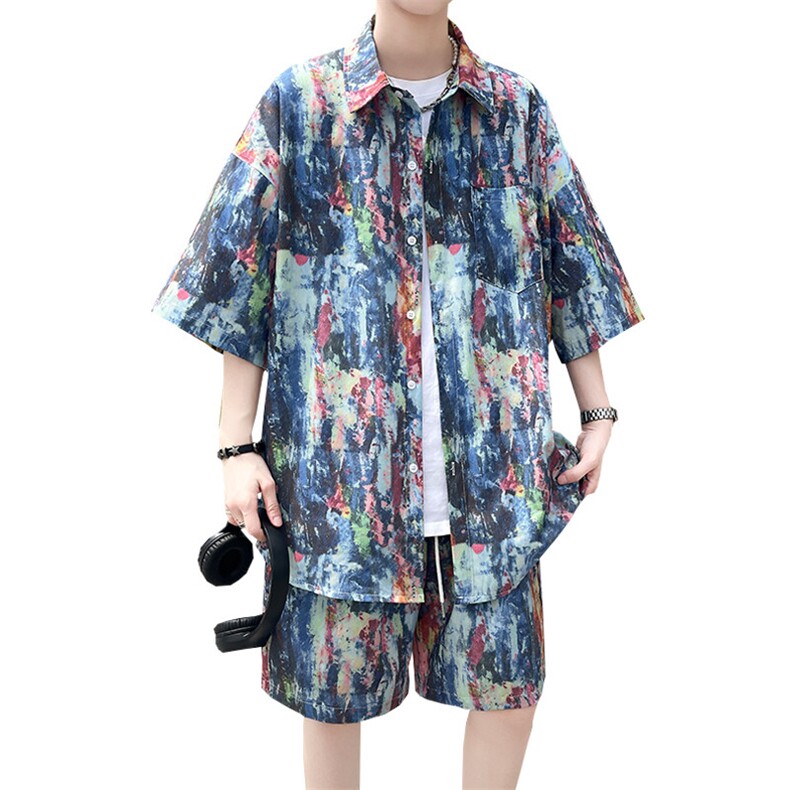 夏季海边沙滩男女同款休闲套装潮牌宽松大码XZ102B-1-TZ2566P55,男装休闲套装,星座102B-1
