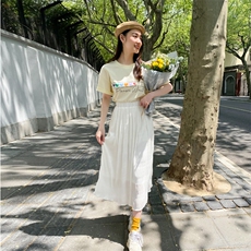 【现货】2021夏装T恤半身裙套装166-QZ12P90控价138黑菊花，女装连衣裙，茜茜公主