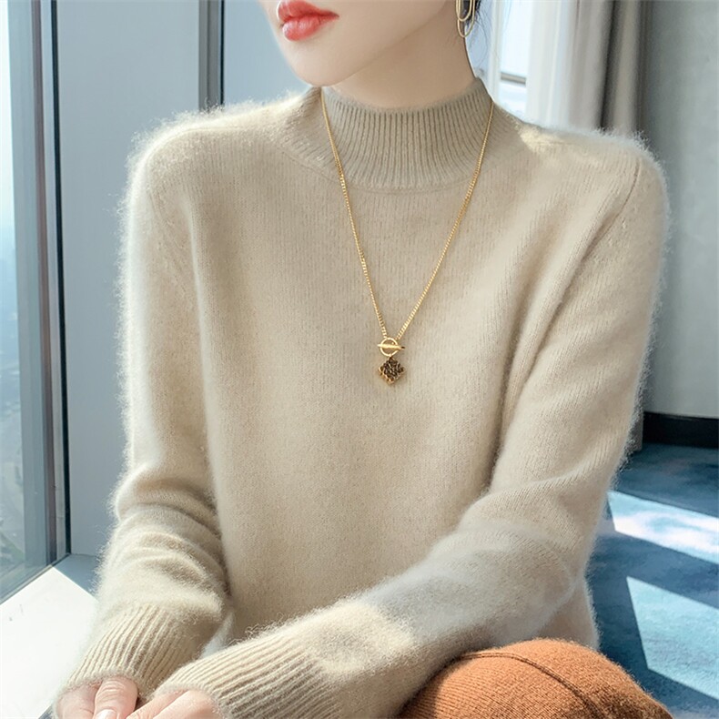 圆领提花100%纯羊毛衫女秋冬提花长袖针织毛衣宽松羊绒衫打底上衣,女装羊毛衫,宋氏羊绒