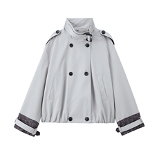 2025秋装新款提花拼接时尚宽松短款风衣外套，女装短外套，深水步