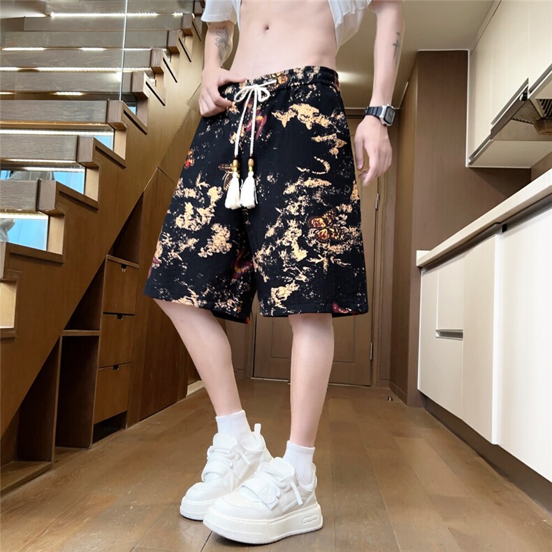 夏季薄款水墨风短裤男五分裤休闲裤抽绳印花A266-KZ773-P40,男装休闲裤,电商A266