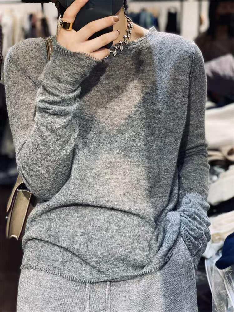 春秋精纺薄款微透羊毛针织衫女宽松外穿流苏边时尚套头毛衣打底衫,针织衫/毛衣,洁纯羊绒