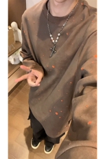 漆点长袖休闲宽松卫衣简约破洞圆领上衣男W4675-P48【特价】，男装卫衣，电商A007