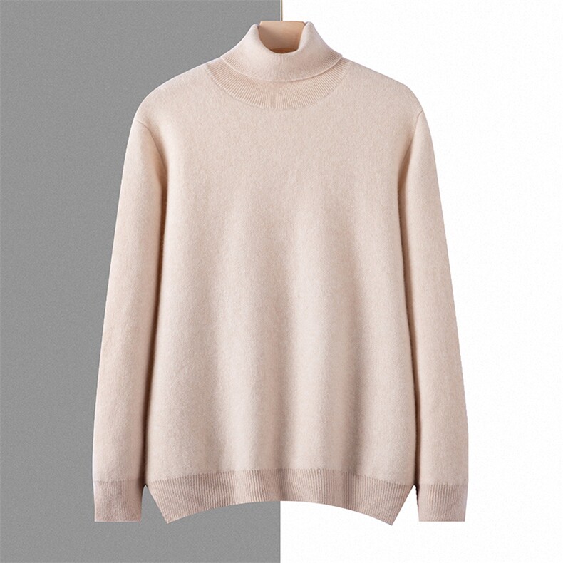 男士秋冬季新款简约休闲圆领空气层高翻领35%羊绒衫，男装羊绒套衫，宏杨羊绒