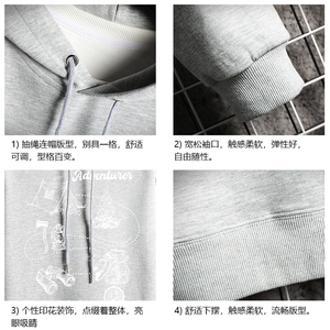 WY2336-P35 加绒款-P40 纯棉连帽卫衣男大码运动帽衫宽松薄 网格图片