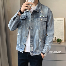 JK820-P85-现货店主风牛仔夹克肥仔量足破洞印花大码，男装夹克，星座103A