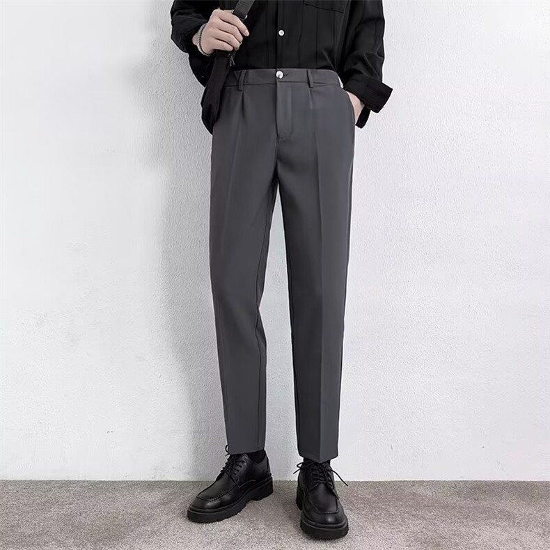 男九分修身直筒休闲裤冰丝男士高级垂感黑色西装裤子夏季K19,男装休闲裤,星座1116A-2（原606A-1）