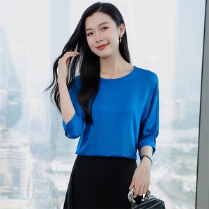 真丝上衣女中袖丝绸真丝t恤衫五分袖圆领妈妈宽松大码短袖小衫图片