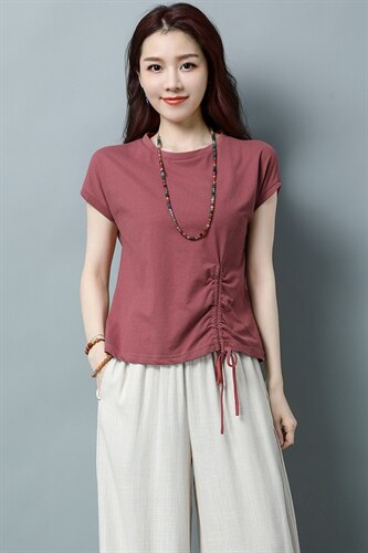 旗舰店短袖T恤女2024夏季新款韩版妈妈棉麻体恤上衣女，女装T恤，阿丹