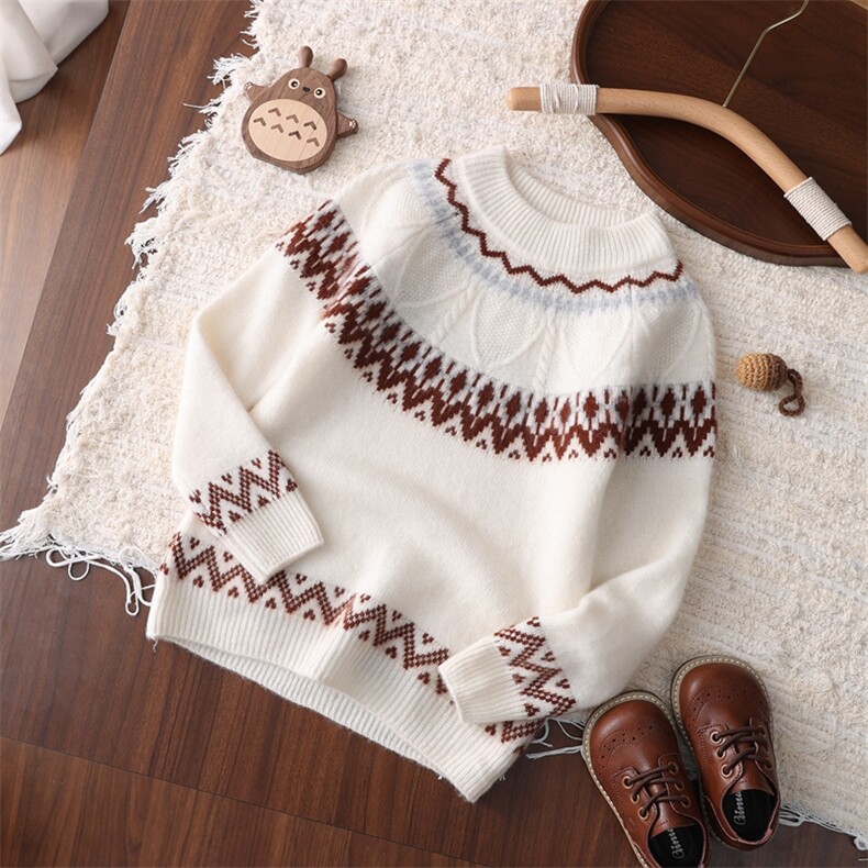 2025年秋季新款加厚绞花费尔岛针织羊绒上衣时尚休闲通勤百搭，童装儿童羊绒衫，联起羊绒