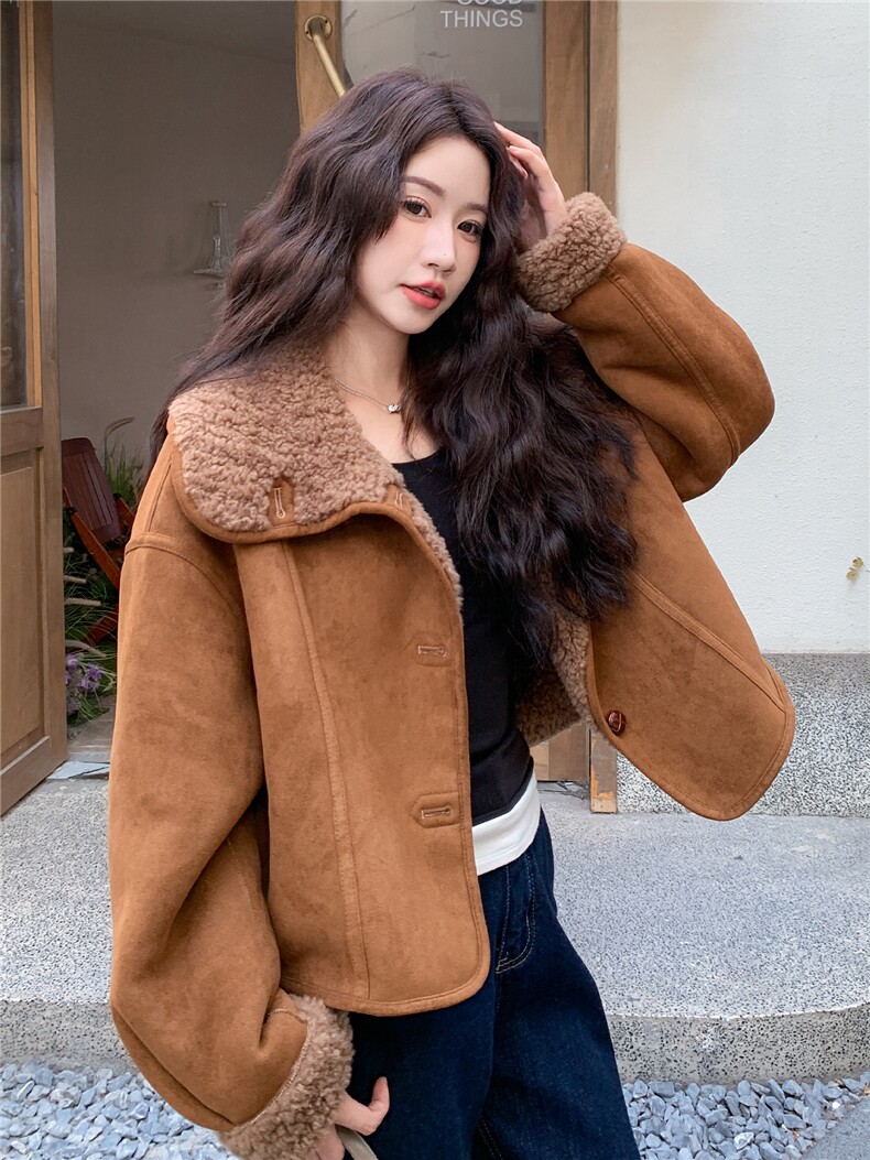 现货主推两面穿2025冬季新款显瘦皮毛一体外套女1507-P185K278,女装毛呢外套,欣美人