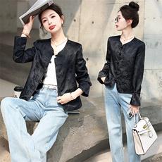 新中式国风唐装上衣女2025春装新款气质复古红色盘扣缎面提花外套，女装短外套，润尚靓点