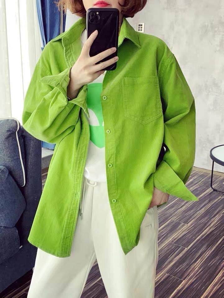 灯芯绒衬衣韩版，女装，简单小珍