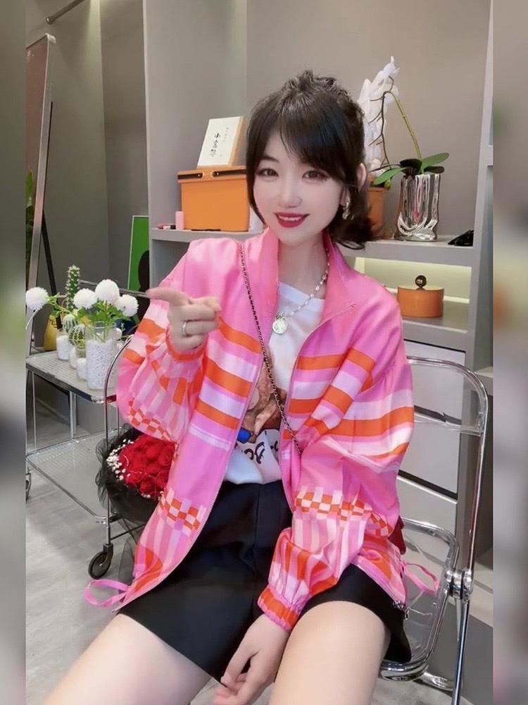 夏季新款洋气拼条纹料防晒衫,女装其它,L·H·X