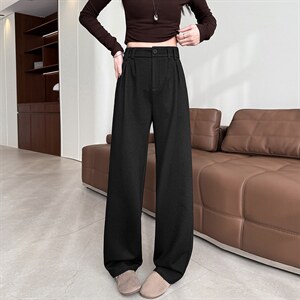 藏青色阔腿裤女春夏款高腰垂感窄版直筒休闲直筒西装牛仔裤，女装休闲裤，云美莎专业女裤-全店现货