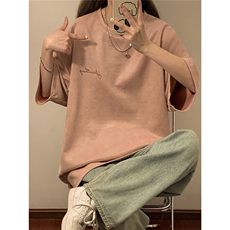 中性2026夏装麂皮绒半袖上衣男女情侣夏季大码宽松短袖T恤S319P28，男装T恤，电商A233-1
