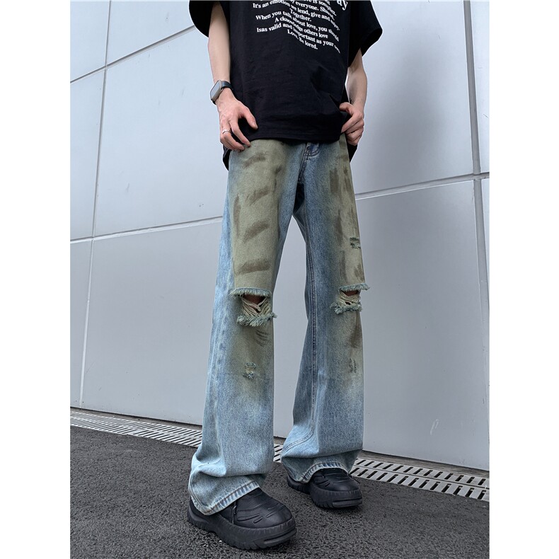 破洞牛仔裤男士韩版潮流高街帅气涂鸦2024夏季ins长裤RK1827-P49,男装牛仔裤,星座412-2