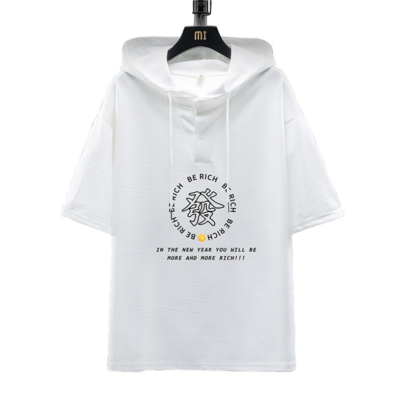 LD5163-P45连帽短袖t恤男大码胖子带帽五分袖中袖展架,男装T恤,电商A040A