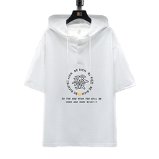 LD5163-P45连帽短袖t恤男大码胖子带帽五分袖中袖展架，男装T恤，电商A040A
