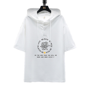 LD5163-P45 连帽短袖t恤男大码胖子带帽五分袖中袖 展架图片