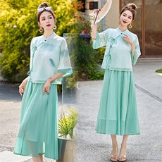 新风中式改良水墨印花汉服套装裙288P135，女装套装/套裙，乐衣轩