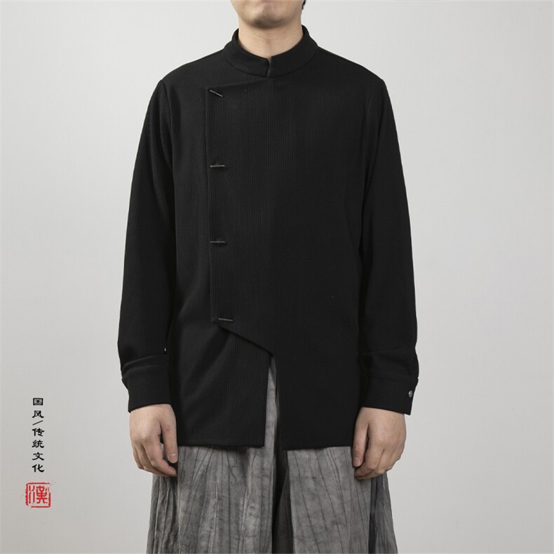 春夏新款风立领改良风男士唐装衬衫X02P80，男装衬衫，钱塘802