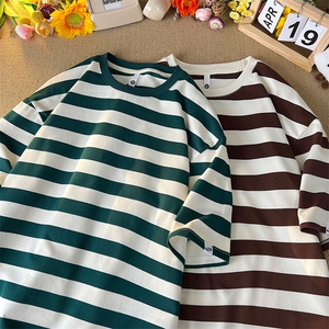 短袖男夏季新款港风宽松圆领条纹T恤T81165-P40图片