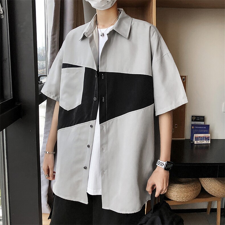 2021年春季新款拼接衬衫女宽松落肩港风衬衫男DS-C407-CS304-P35图片