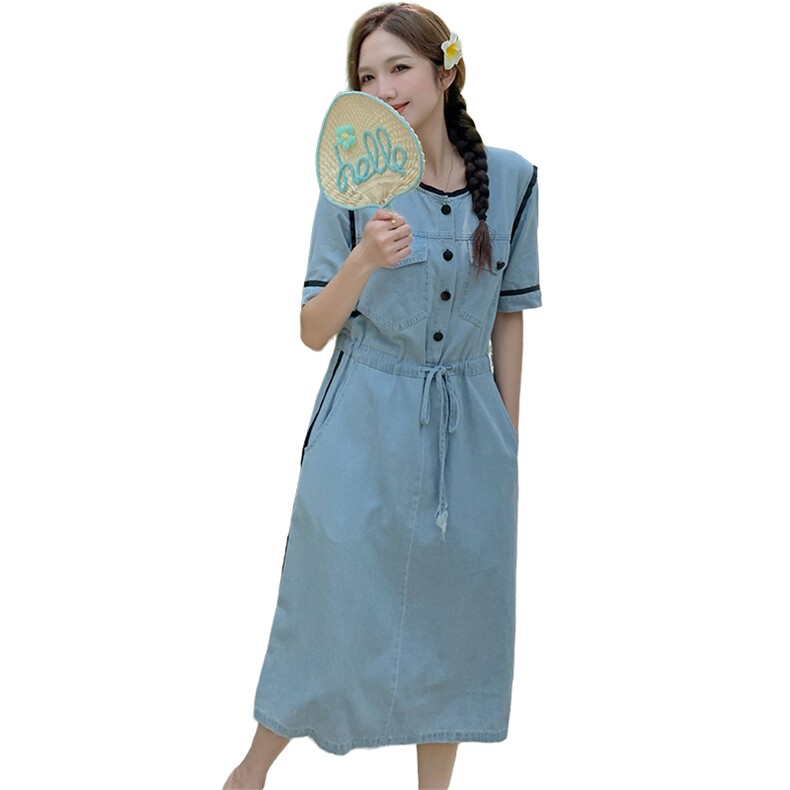 时尚显瘦牛仔连衣裙女夏季新款韩版宽松学生百搭裙子,女装连衣裙,秋水欣儿