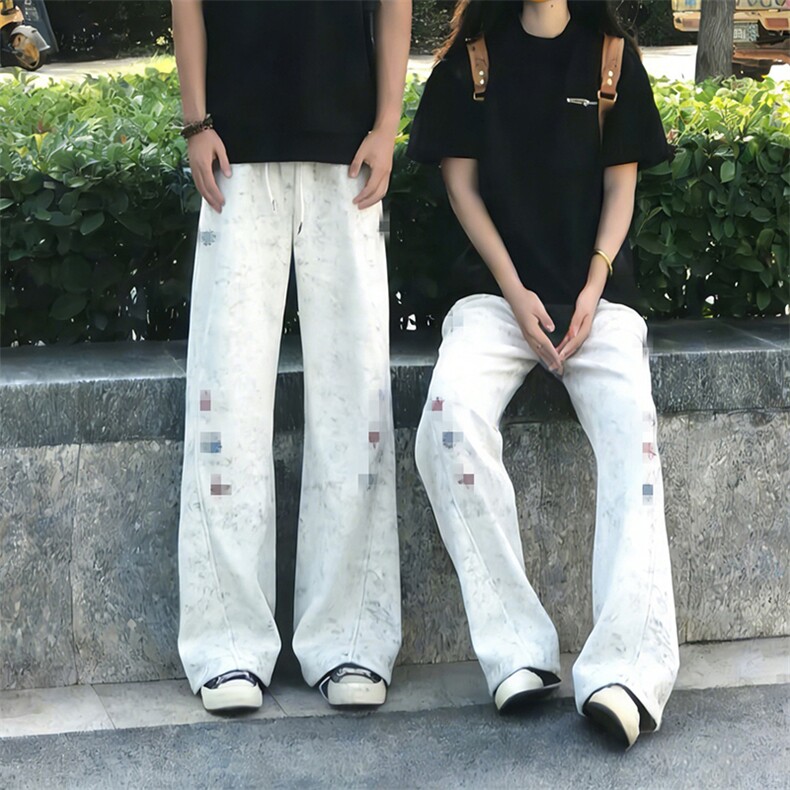 春装高品质扎染刺绣工艺弯刀卫裤男重磅复古垂感休闲运动裤阔腿裤,男装休闲裤,电商A486