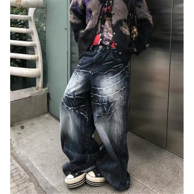 美式高街扎染阔腿牛仔裤男女bf慵懒风夏季薄款拖地长裤 NA278图片